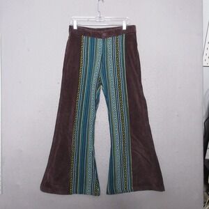 Gypsy Rose Pants Medium Corduroy‎ Flare Brown Stripe Hippie Boho Embroidered